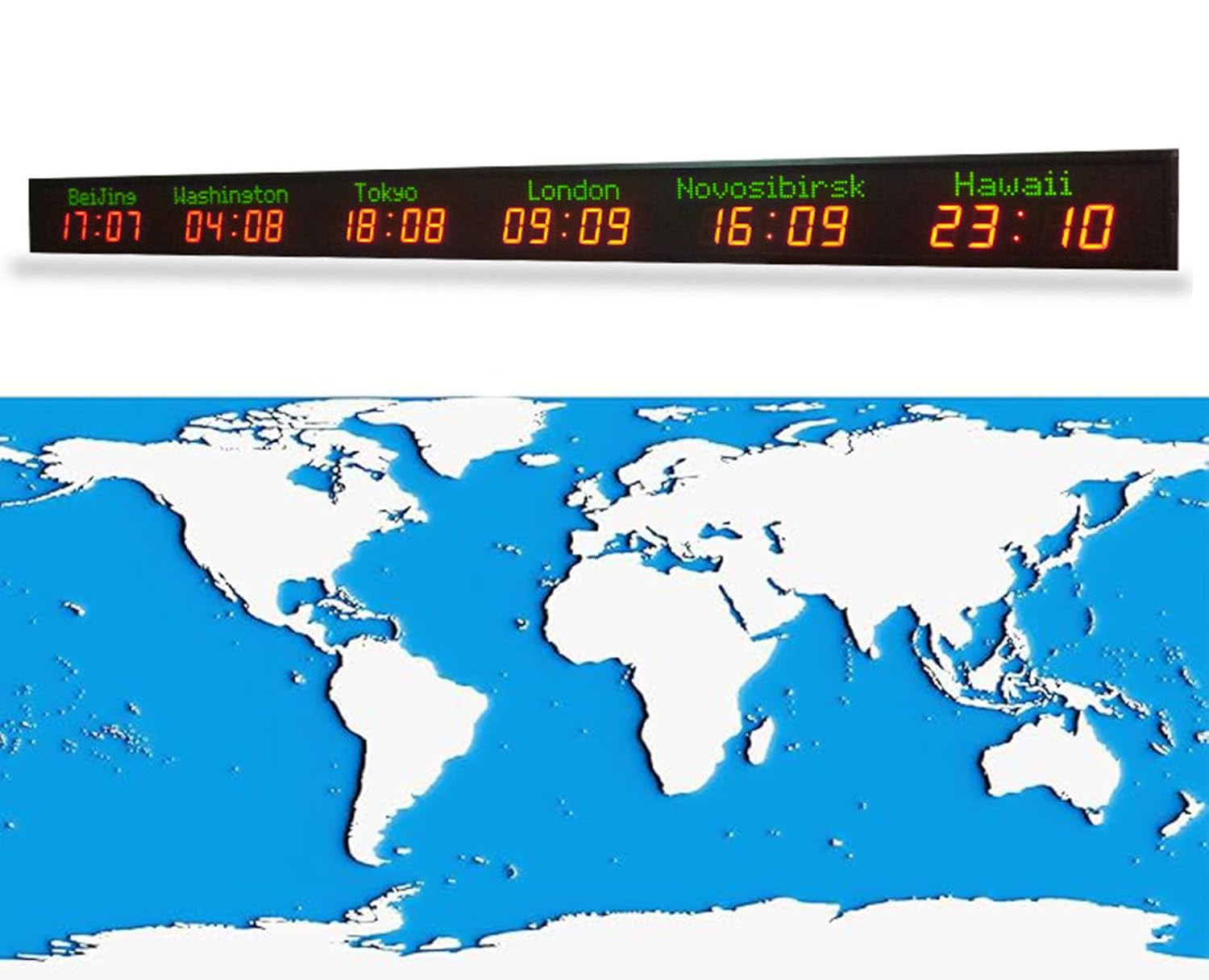 Weltzeituhr mit 3/4/5/6 Zeitzonen, 5 Helligkeitsstufen einstellbar, Ausschaltspeicher, für Hotels, multinationale Unternehmen, Internationale Flughäfen usw.,6time