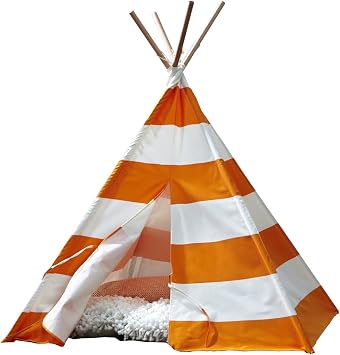 Kids Teepee Tent, Orange with White Stripes