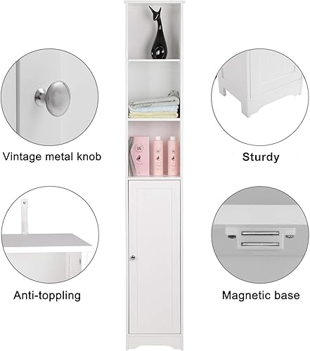 Miniatura 6 de FCH Armario de baño de 67 pulgadas de alto, gabinete delgado de piso, organizador de almacenamiento estrecho blanco con estantes ajustables,