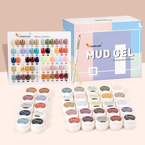Miniatura 3 de VENALISA - Kit de pintura de gel de barro de 60 colores con tarjeta de color, pincel de uñas, esmalte de uñas de gel para arte de uñas, juego