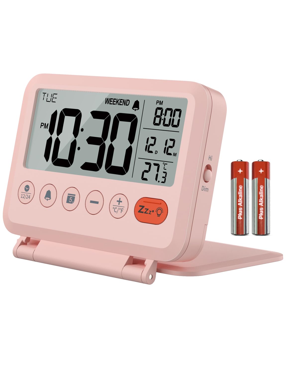 MeesMeek Travel Alarm Clock: 2-Level Backlight, 2 Volumes, 12/24H, Calendar, Temperature, Weekend Mode, Snooze, Folding Cover, Battery Operated Small Digital Clock (AAA Batteries Included)