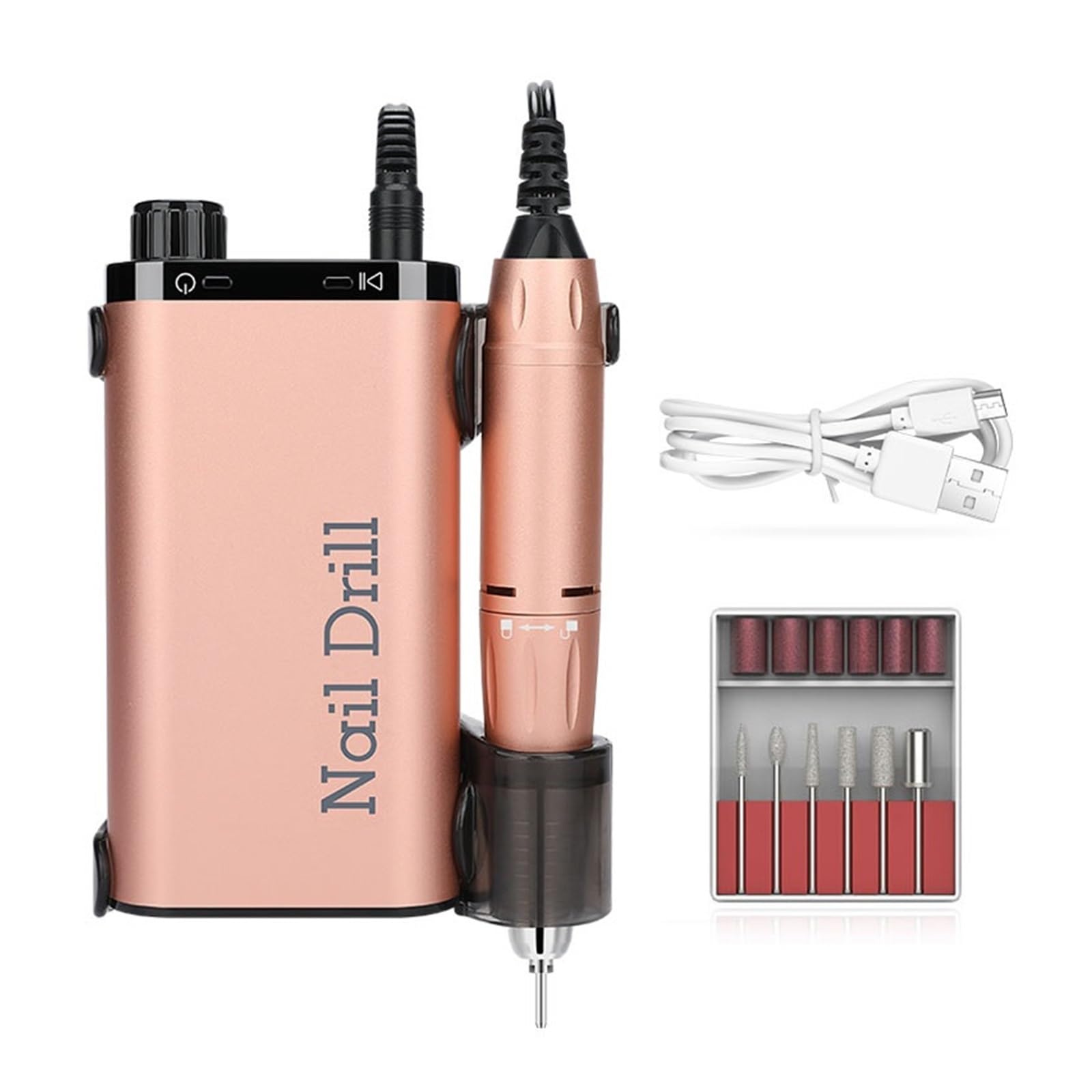 Trapano elettrico for unghie 35000 RPM for manicure, set di frese for lucidatura gel, attrezzatura for for salone con penna for trapano for Potente ed efficiente(Rose gold)