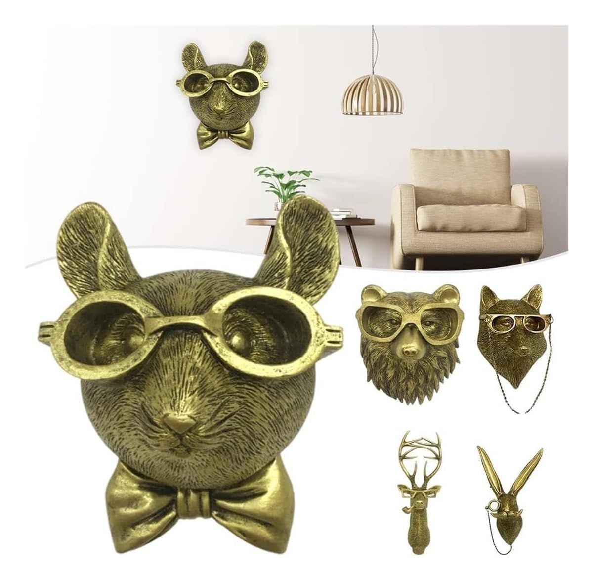 Estatua de arte for regalos Figuras coleccionables Cabeza de animal Decoración de pared, Esculturas de animales Decoración de pared Cabeza de animal de resina Decoración for colgar en la pared for sal