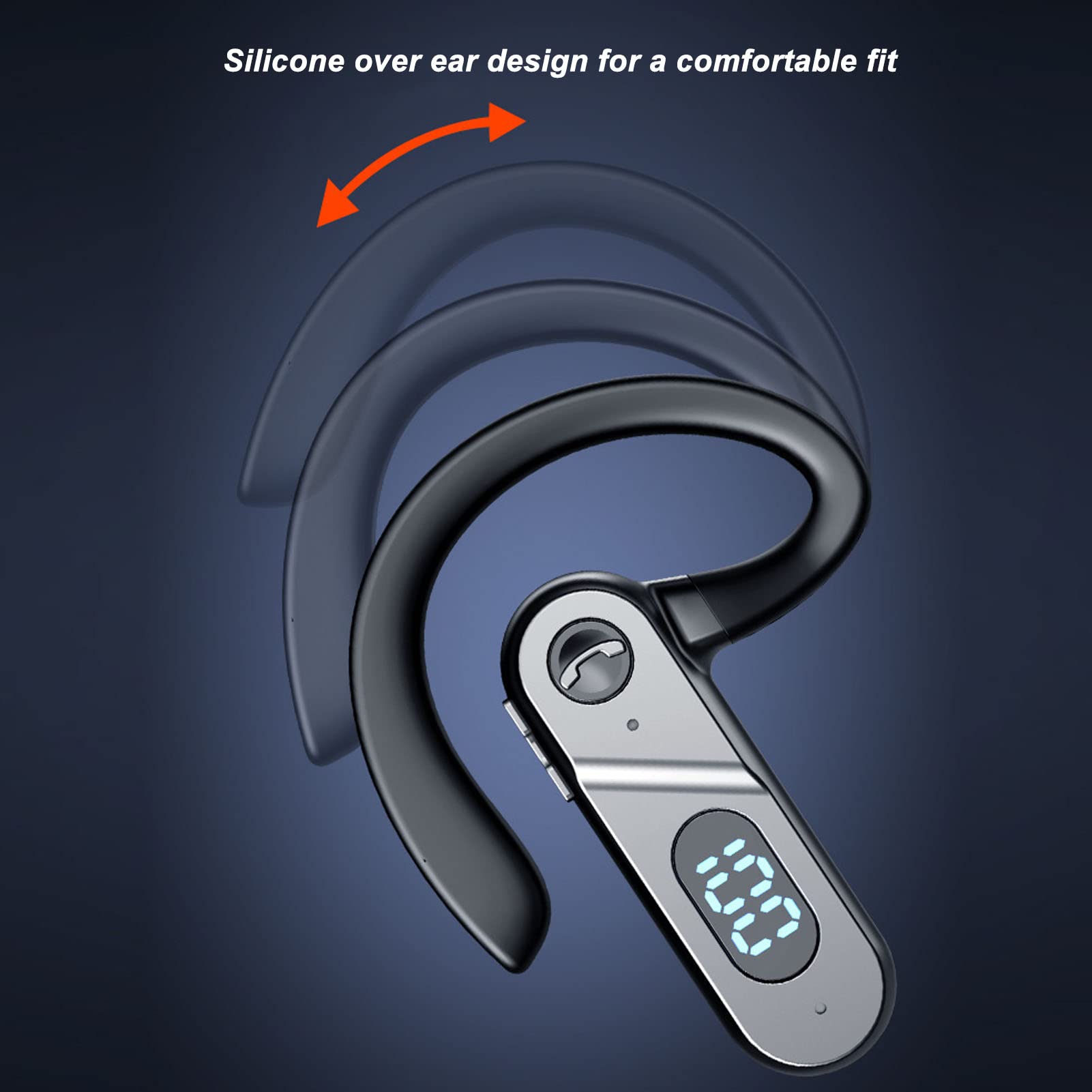 PUSOKEI Auriculares Inalámbricos Bluetooth, Auriculares de un Oído sin Dolor para Teléfono Celular, Auriculares con Gancho para la Oreja sin Tapones para los Oídos, Auricular Impermeable