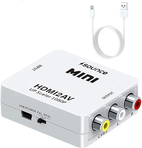 Sounce HDMI to RCA,HDMI to AV, 1080P HDMI to 3RCA CVBS AV Composite Video Audio Converter Adapter Supports PAL/NTSC with USB Charge Cable for PC…