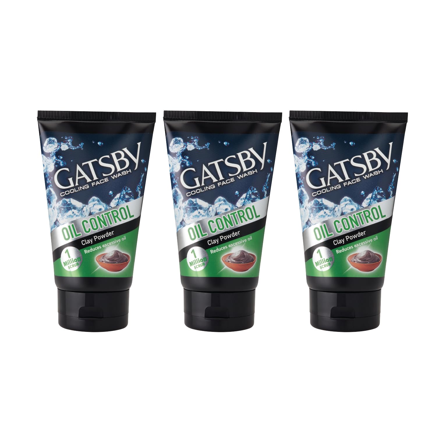 Gatsby Japan Cooling Face Wash - Oil Control, 50ml (Set of 3) | For Deep Cleansing, Contains Clay Powder, Powered With Micro Scrub Beads | Facewash for Men | Made in Indonesia