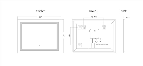 Miniatura 7 de Espejo de baño iluminado LED de 36 x 28 pulgadas con interruptor táctil regulable GS099D-3628N 36 x 28 pulgadas nuevo