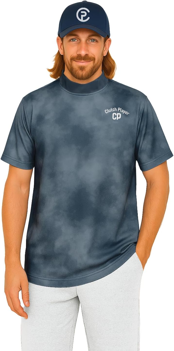 [Clutch Player] クラッチプレーヤー ゴルフウェア メンズ モックネック 半袖 春 夏 しぼり風 迷彩 ゴルフシャツ