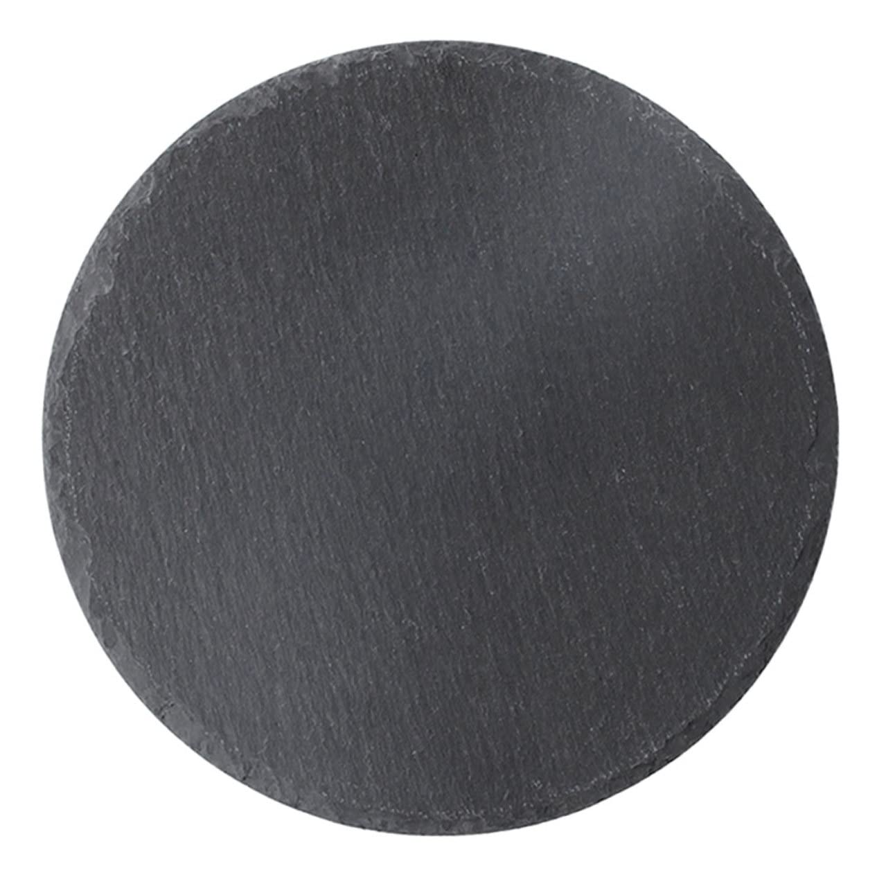 SECFOU Plato Redondo de Pizarra Natural Negro para Servir Comida | Multiuso para Desayuno y Postres, Estilo Rústico Chic, Adecuado para Hotel y Restaurante Occidental