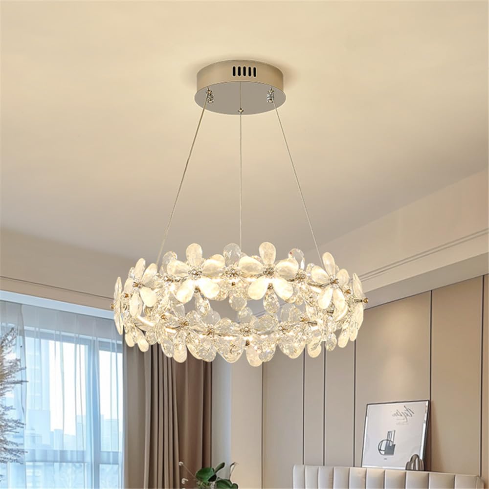 CSXSXAUO Modern Luxury Petal Crystal Pendent Lamp LED Fashion Art Living Room Restaurant Bar Counter Bedroom Villa Staircase Decoration Chandelier (A 1 Ring D60CM)