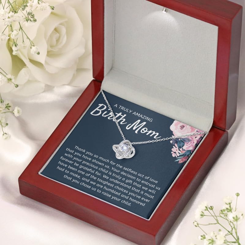 Birth Mom Necklace Message Card Box Love Knot Mahogany - Your Decision To Entrust - Appreciation Motherhood Pregnancy from Adoptive Parents