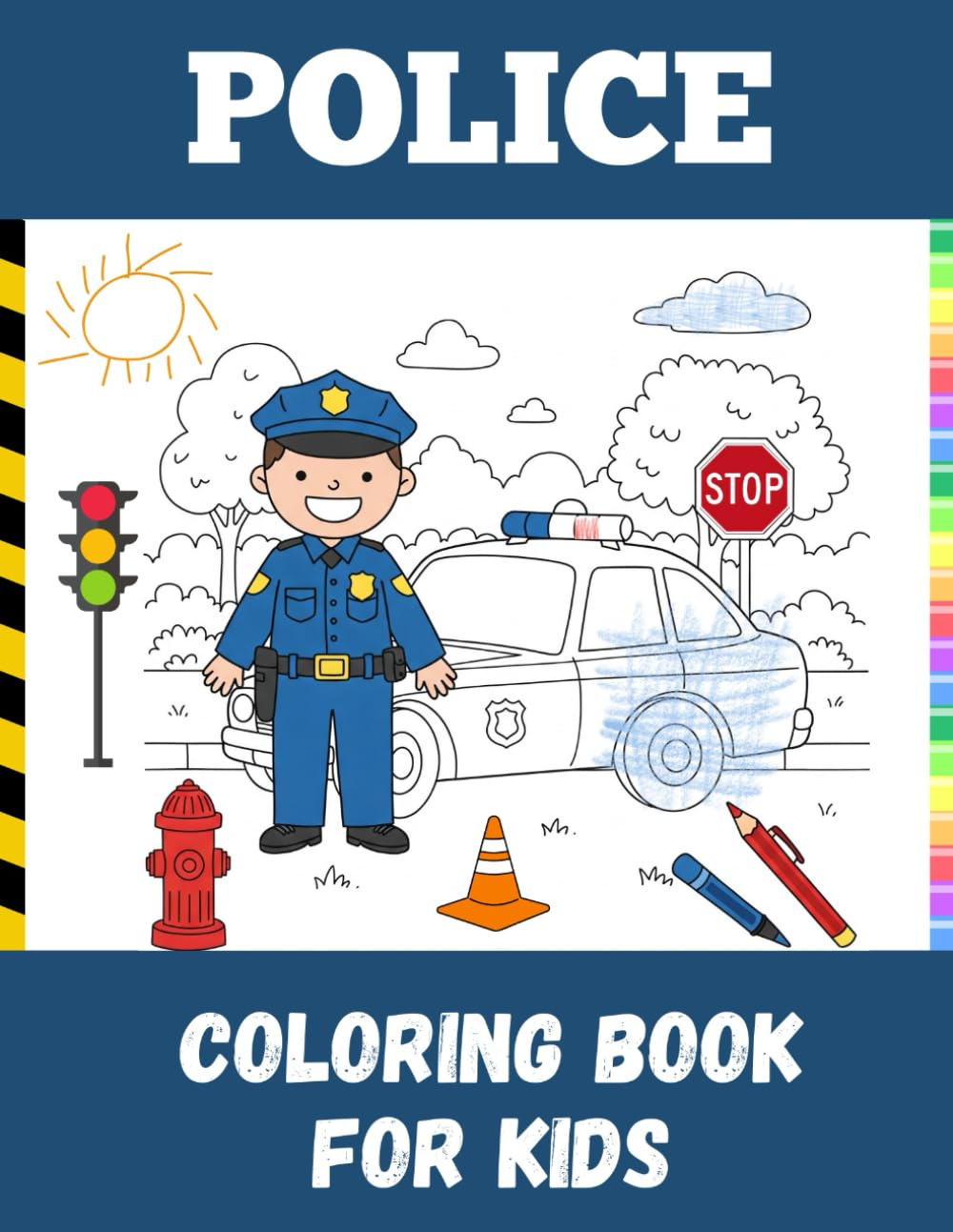 Police Coloring Book for Kids: 42 Fun and Educational Large-Print Pages Featuring Police Cars, Officers, K9 Dogs, Helicopters, and Motorcycles – Perfect for Ages 3-6