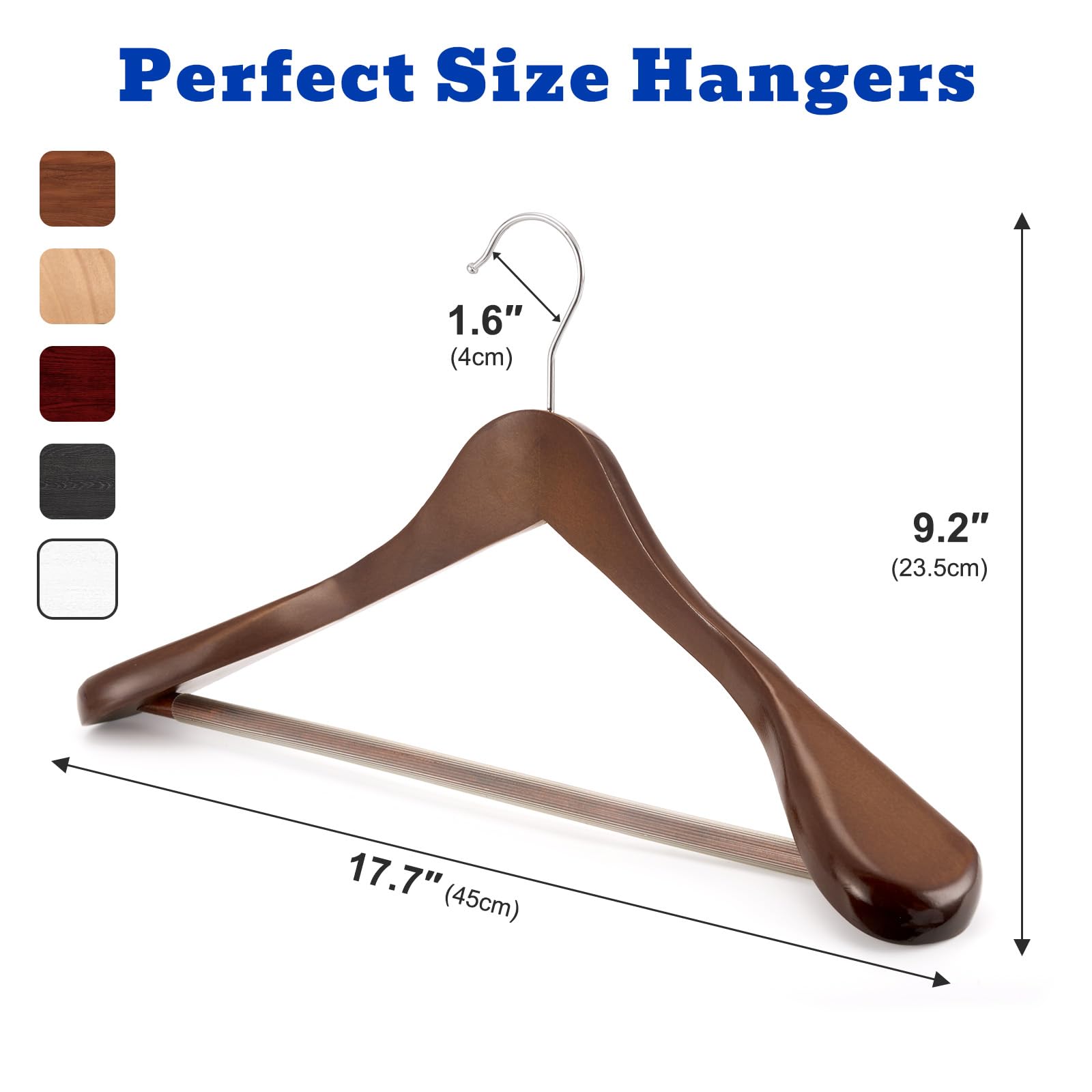HOUSE DAY Wide Shoulder Wooden Hangers 12 Pack, Wood Suit Hangers for Men with Non Slip Pants Bar, Smooth Finish Solid Wood Coat Hangers for Jacket, Pants, Dress, Heavy Clothes Hangers (Walnut)