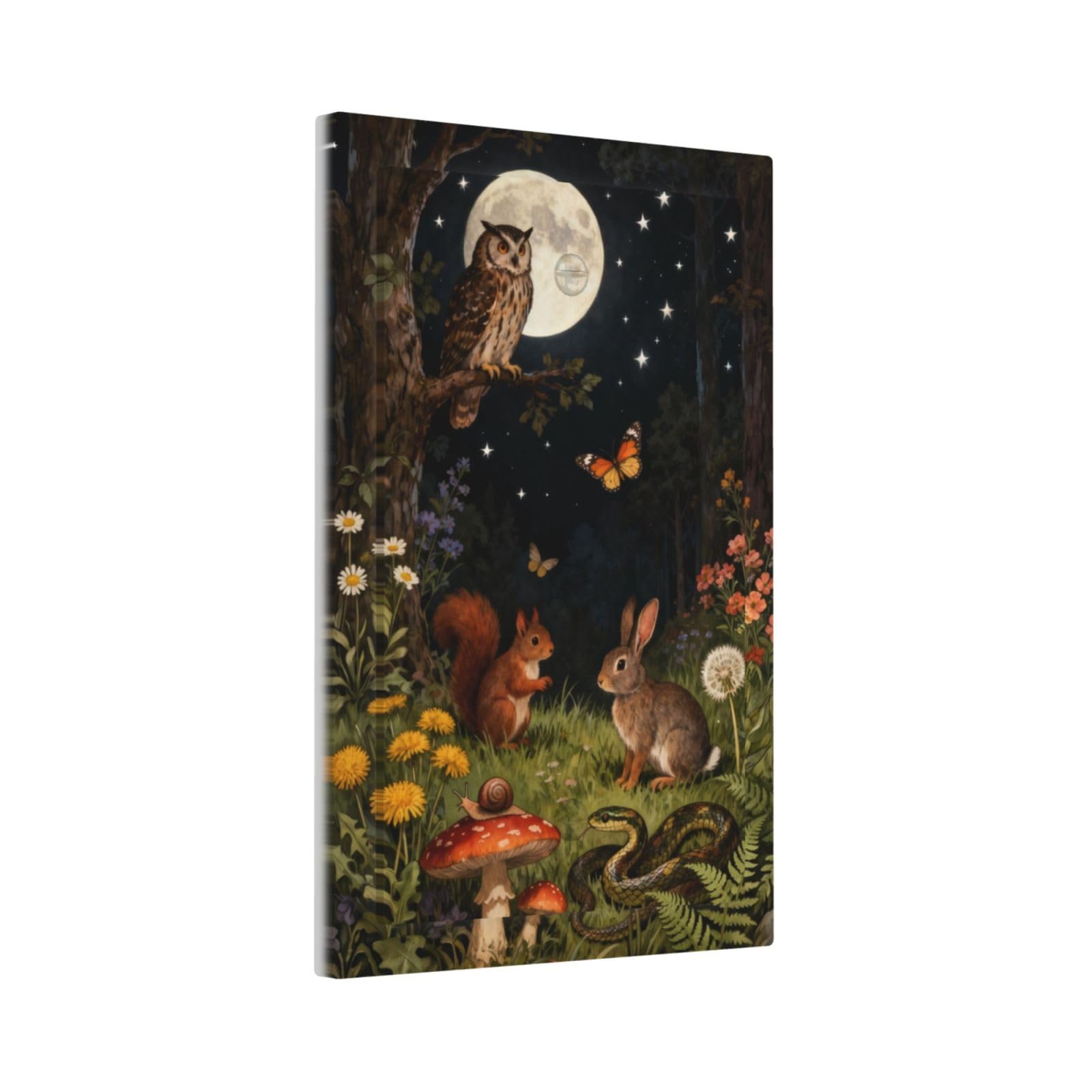 Sghxwp Watercolor Night Forest Animals 1 Gang No Device Light Switch Plate Moon Owl Squirrel Rabbit Wall Plate Cover Decorative Single Blank Toggle Switchplate for Whimsical Cottagecore Nursery Decor