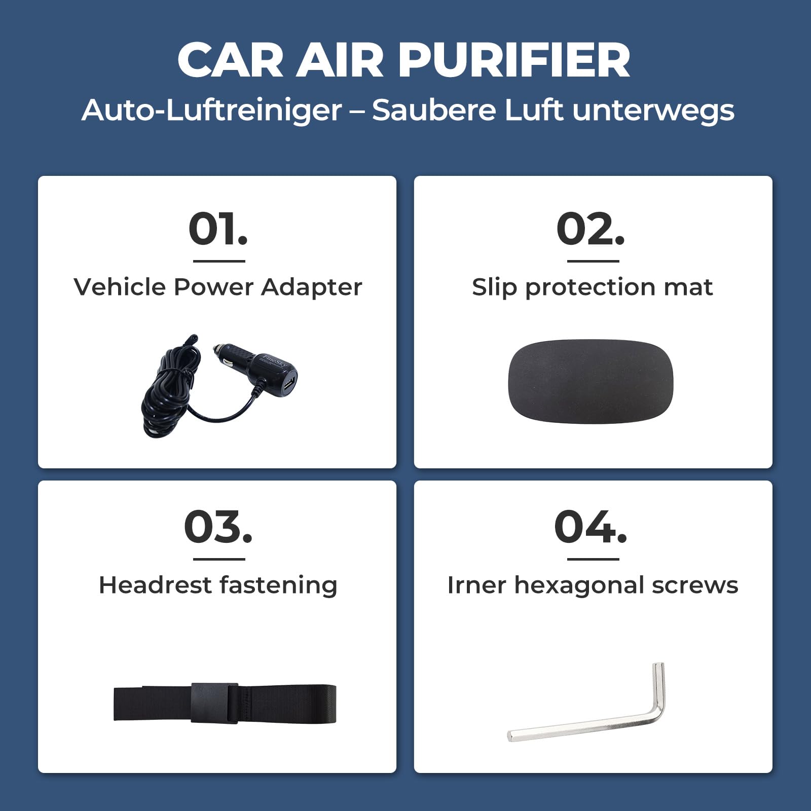 Purificador de aire para coche | HEPA 3 en 1 y filtro de carbón activado | Guía de aire dual | 4.5 W de baja potencia | Funcionamiento silencioso | Para coche, dormitorio y cocina (gris)