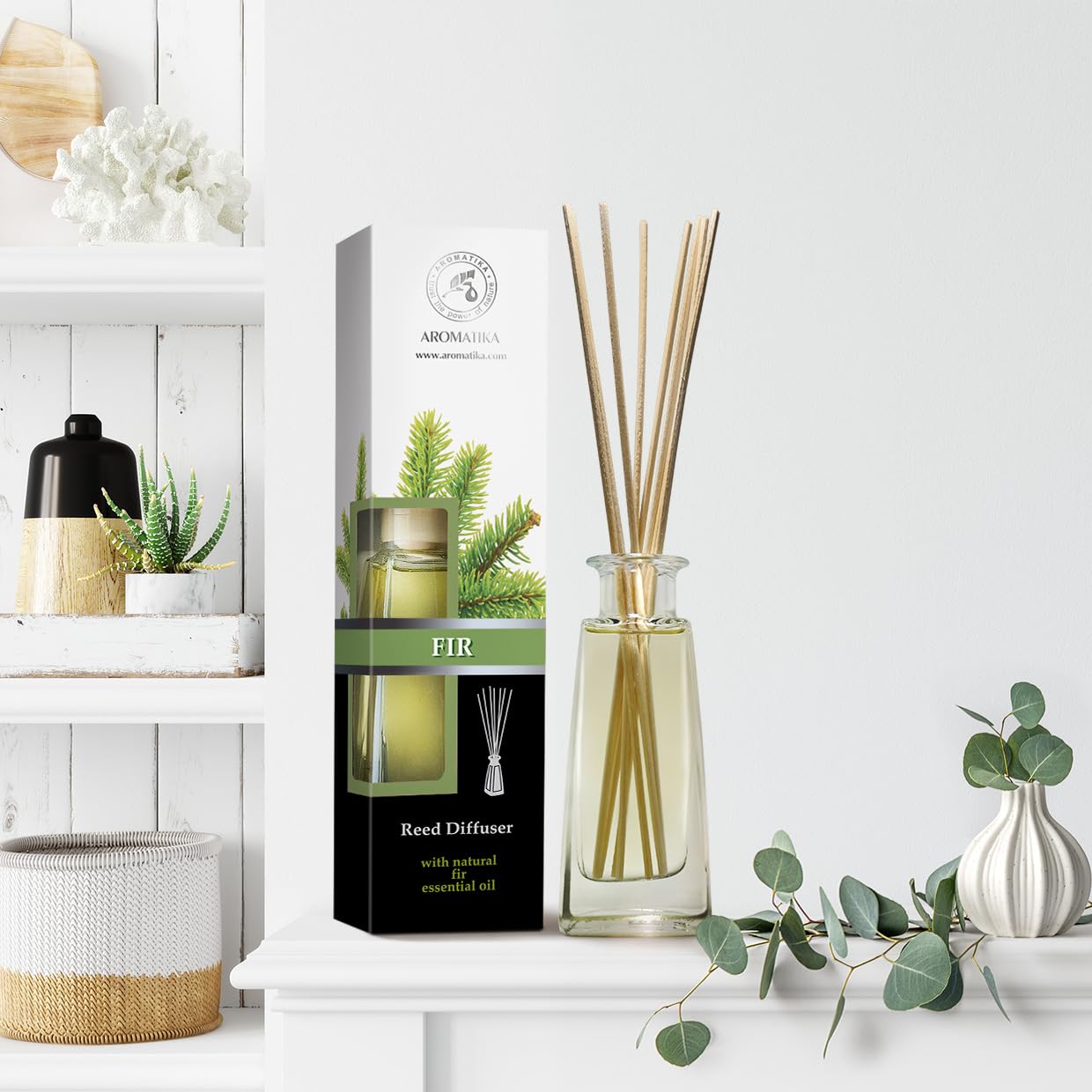 Dyfuzor Zapachowy z Patyczkami Sosna - 100 ml - Dyfuzor Pokojowy z Naturalnym Olejkiem Sosnowym - Aromat Sosny - Zapach do Domu - Dyfuzory Trzcinowe - Odświeżacz z Patyczkami
