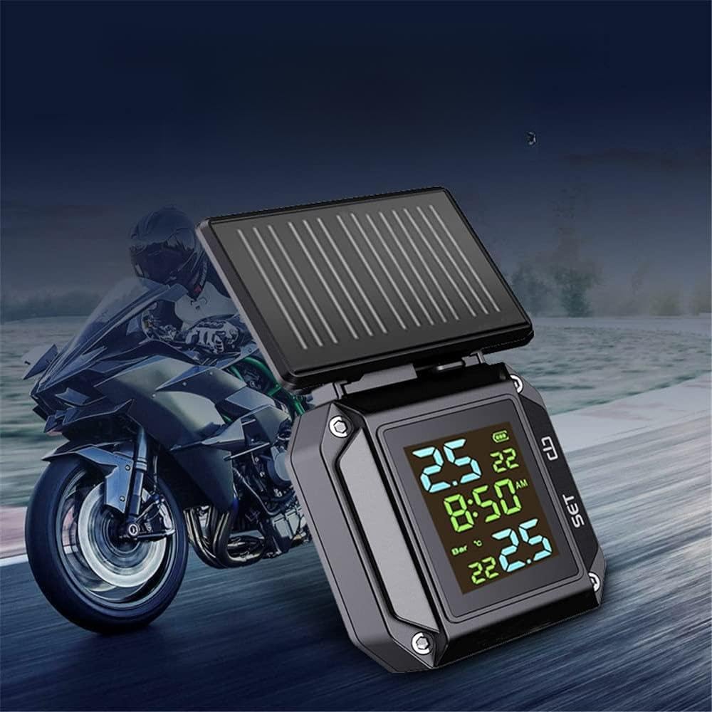 LCD Motorcycle TPMS Motorbike Wireless Tire Pressure Monitoring System Tyre Temperature Alarm System Solar Charging Waterproof