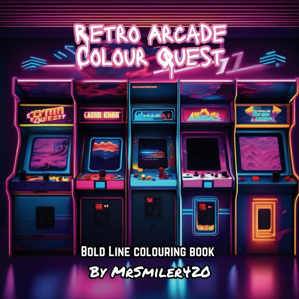 Retro Arcade Colour Quest fun relaxing gaming colouring book