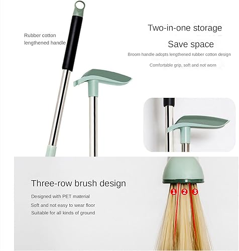 Miniatura 7 de SEFAX Juego de escoba y recogedor, escoba con bandeja para el polvo con mango largo, juego combinado para oficina y hogar, uso vertical con escoba