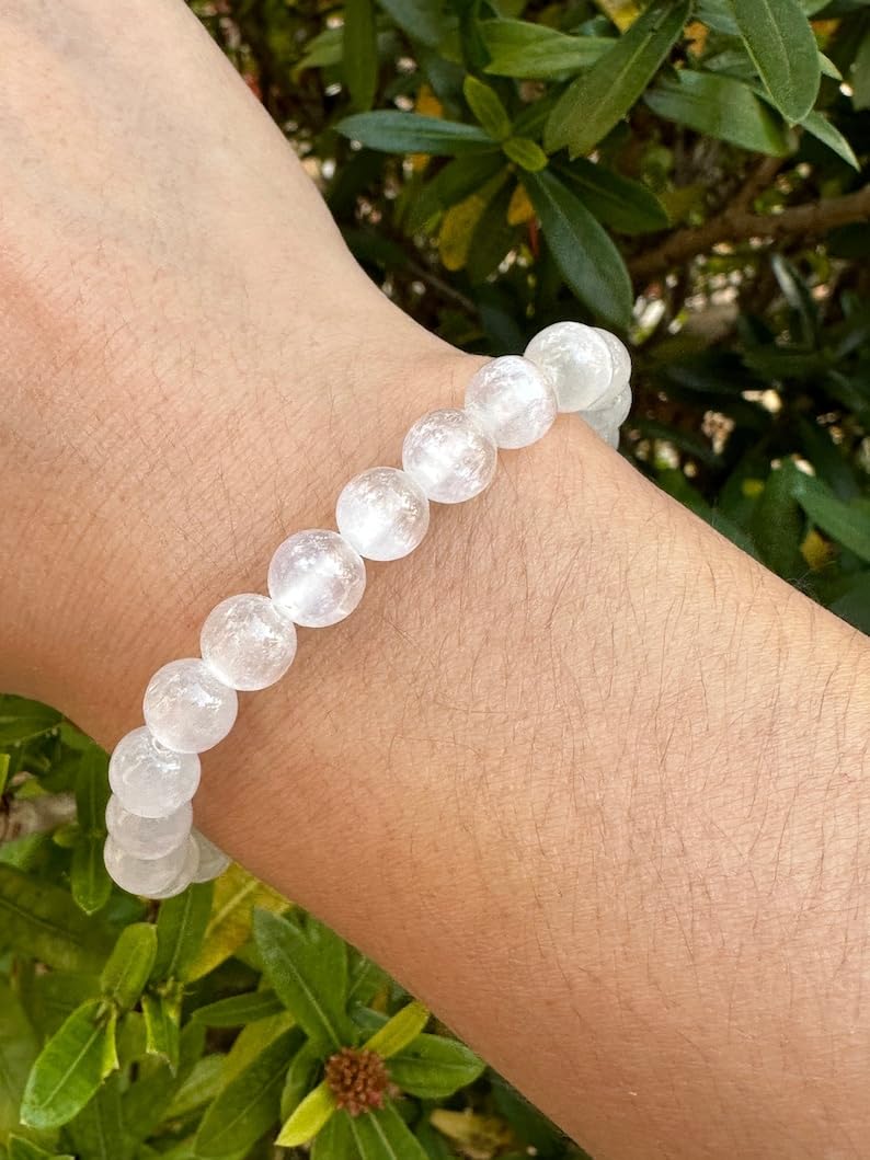 LKBEADS Natural selenite 8 mm rondelle smooth 7 cali półprecyzyjne koraliki bransoletka z koralikami dla mężczyzn i kobiet, uzdrawiająca, kryształowa, rozciągliwa, uniseks, bransoletka z koralikami,