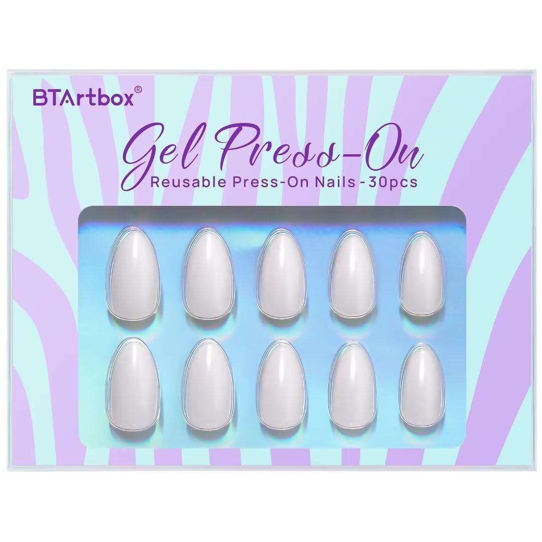 Uñas postizas Cortas con Punta Francesa Blanca, Almendra, 30 uñas postizas de Gel Suave en 15 tamaños, Reutilizables, semitransparentes, Adhesivas para Mujer, Estilo clás