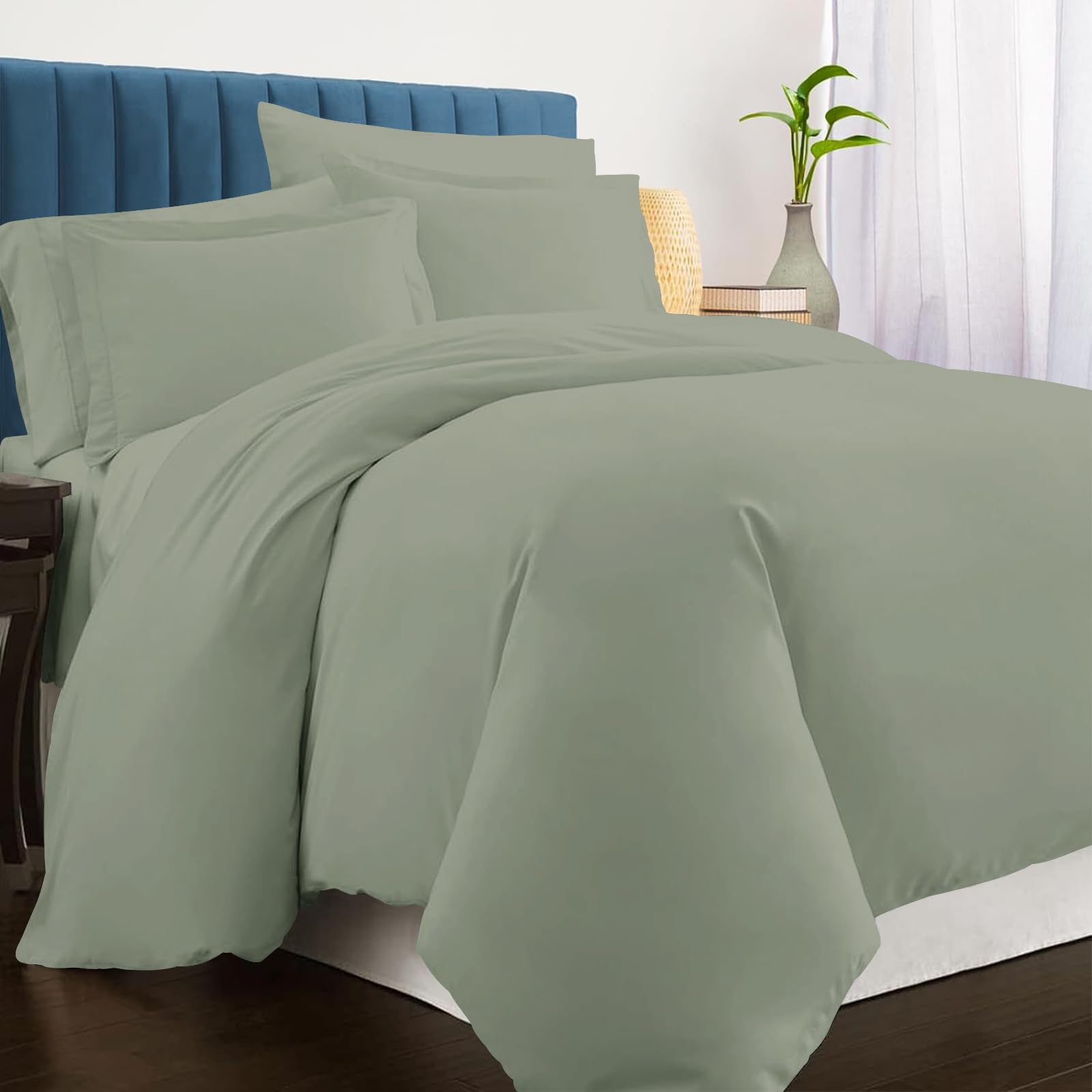 Pizuna Luxurious Cotton Duvet Cover Double Size Sage 1000 Thread Count