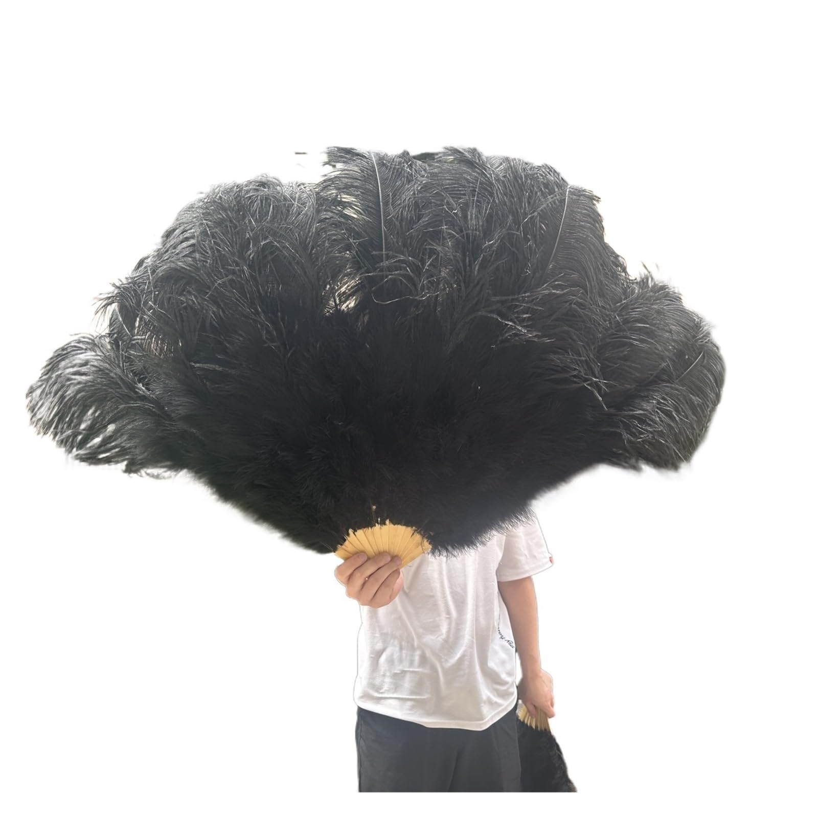 Ameeda Black Ostrich Feather Fan Large 13 Bone Fuffly Feathers Fans 100Cm 130Cm Rose Red Handheld Plumes Fan For Wedding Party Stage Performance Props(,100Cm Leftright 2Pc)