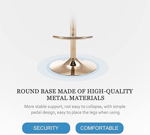 Miniatura 8 de Kiztir Juego de 2 taburetes de bar giratorios de terciopelo, sillas de bar ajustables con respaldo y reposapiés tejidos, taburetes de bar dorados de