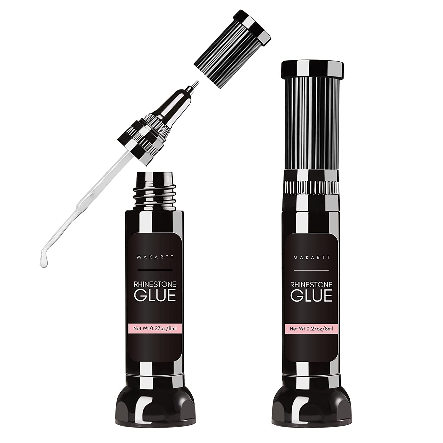 Makartt Updated 2pcs Nail Rhinestone Glue Gel with Brush& Pen tip, Clear Nail Glue Precision Pen