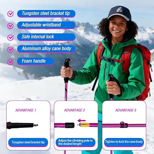 Miniatura 4 de Bastones de senderismo para senderismo, paquete de 2 unidades, antideslizantes, ajustables, plegables para senderismo o caminar, palos de aluminio
