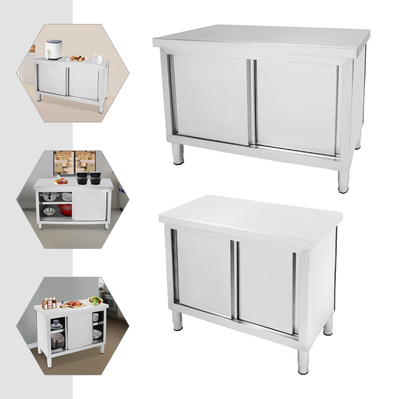 Mesa de trabajo de acero inoxidable para cocina, mesa de trabajo con puertas, armario gastro de acero inoxidable, armario independiente, para despensas, restaurantes, cocinas, grandes cocinas