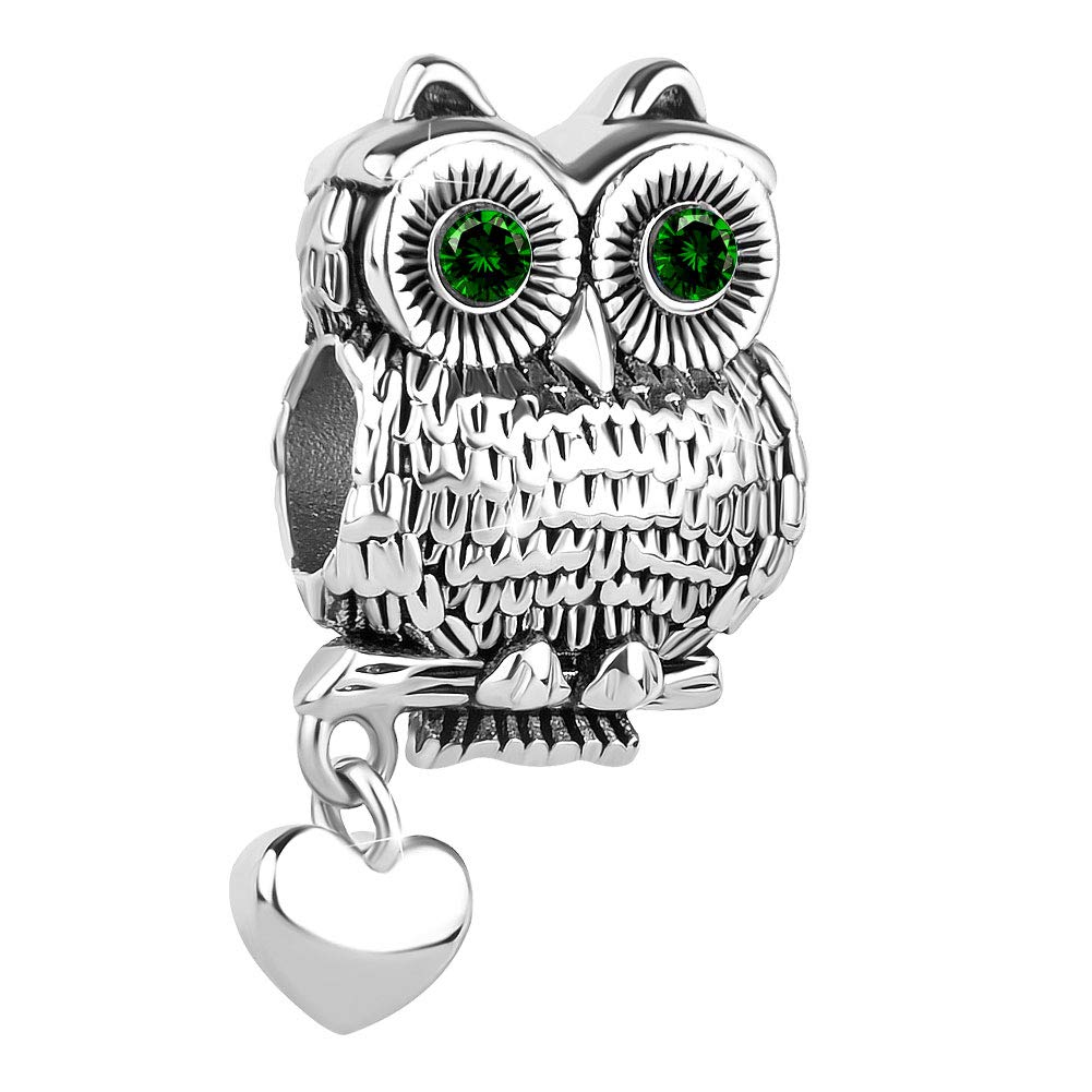 Owl Dangle Charm Bead For Snake Chain Bracelets - Gold Tone, 18mm