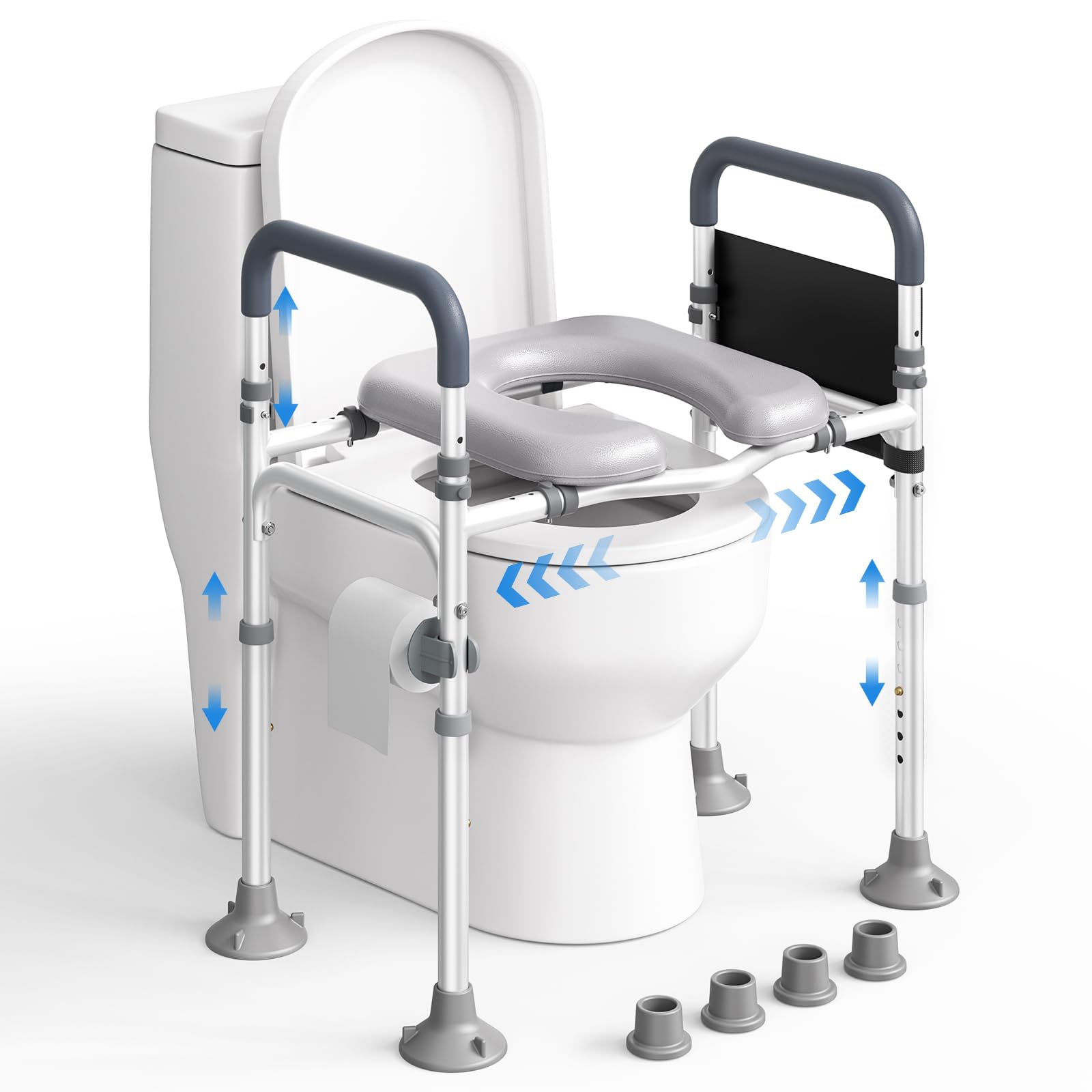 Rialzo WC per Anziani, Alzata per WC con Altezza e Larghezza Regolabili, Alza Water x Anziani con Braccioli per Anziani, Seduta Imbottita e Telaio in Alluminio, Adatto a Qualsiasi WC, Portata 150 kg