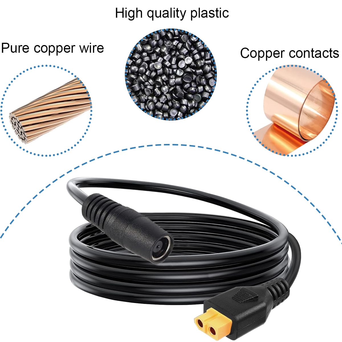 Kabel zasilający DC 8 mm na XT60, gniazdo 14 AWG DC7909 na gniazdo XT60, kabel wtyczki adaptera do modułów słonecznych, przenośna elektrownia, akumulator RC Lipo, przenośna elektrownia (1 m)
