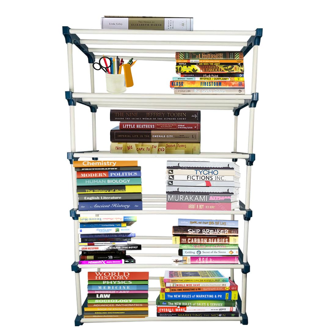 DEMARK 6 Layer Plastic Book Shelf Tall Narrow Storage Rack for Kids and Adults Modern Bookshelf Unit for Nursery, School, Home, and Office-image-16