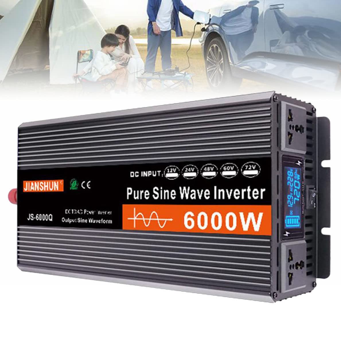 Przetwornica napięcia DC 12V/24V/48V/60V do 220V 230V AC czysta fala sinusoidalna falownik samochodowy 3000W 4000W 5000W 6000W przetwornica prądu konwerter prądu do pojazdów,6000W-48V