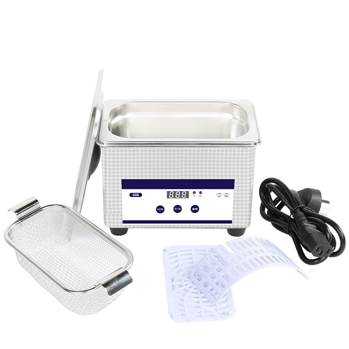 Limpiador Sónico con Temporizador Digital Y Cesta para Joyas, Anillos, Anteojos, Dentaduras Postizas, Correas De Reloj, Monedas, Piezas Pequeñas De Metal, Artículos De Uso Diario, Etc.