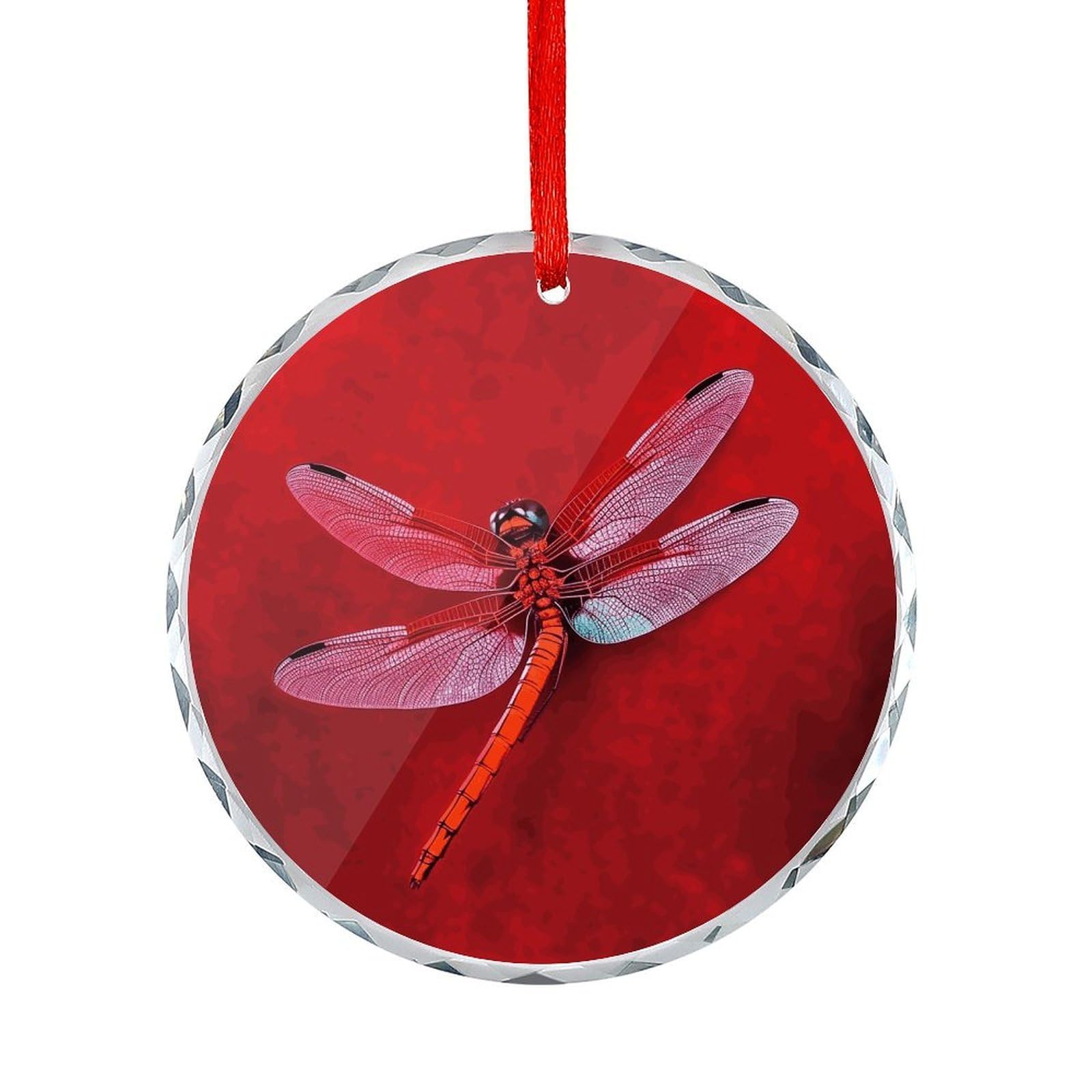 Fodpand Women's Style Dragonfly On Red Background Round Glass Ornament Keepsake Gift Exchange Ideas Car Decor,Christmas Ornaments For Tree Window Garden Ornaments