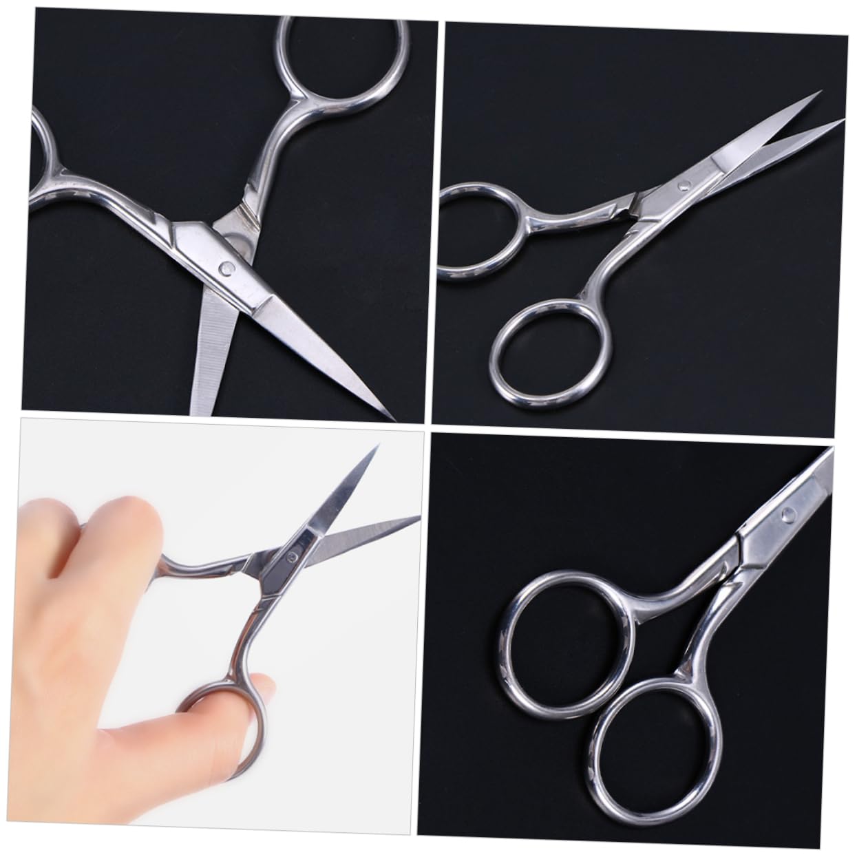 Forbici per Sopracciglia in Acciaio Inox 6 Pezzi Argento | Piccole Forbici Portatili, per Peli del Viso e Barba, Uso Domestico E'aperto