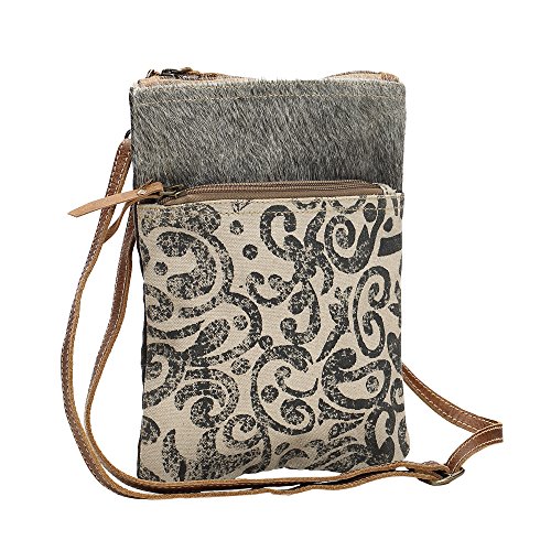 Myra Bag Leaf Swirls Cowhide & Upcycled Canvas Crossbody Bag S-11554