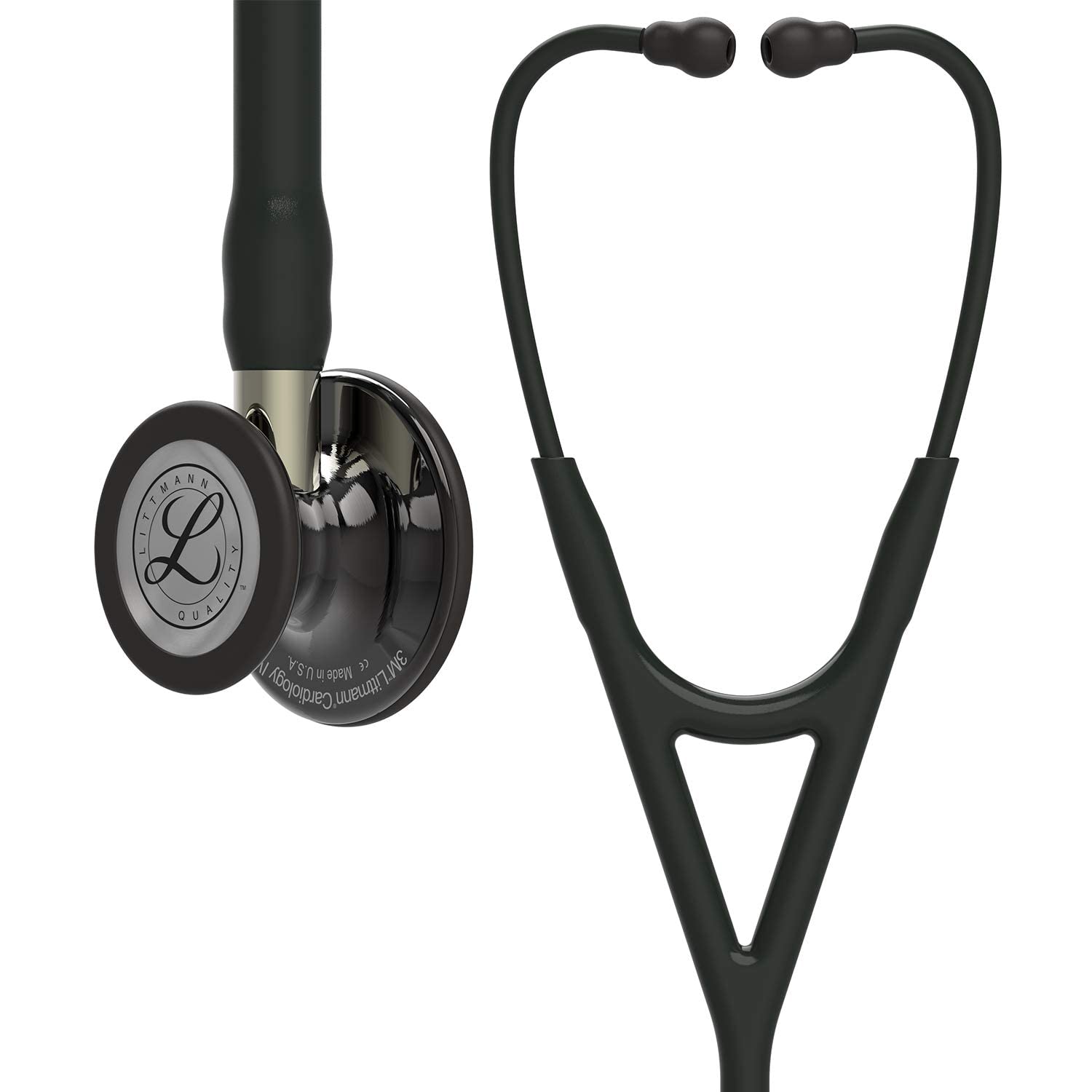 3M Littmann Cardiology IV, Stetoscopio diagnostico, testina con finitura altamente lucidata nerofumo, tubo auricolare nero, 6204 + GIMA ASTUCCIO PORTA FONENDO, Nero, Uso Professionale