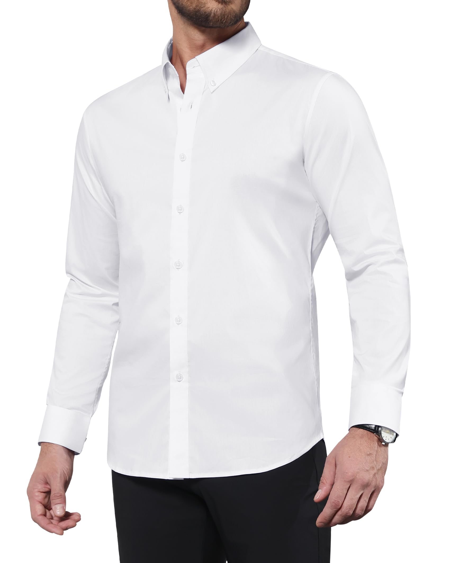 Alimens & Gentle Men's Dress Shirts Long Sleeve Wrinkle-Resistant Solid Stretch Button Down Shirt
