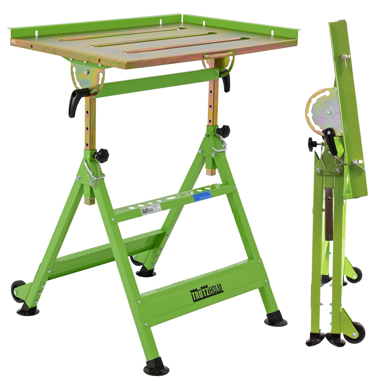 TRUTZHOLM mobiler Schweißtisch klappbar höhenverstellbar von 77-92 cm, 150 Kg, große Arbeitsplatte, stufenlose Neigung bis 90° Profi Werktisch Werkbank mit Rädern und Tragegriff, platzsparend
