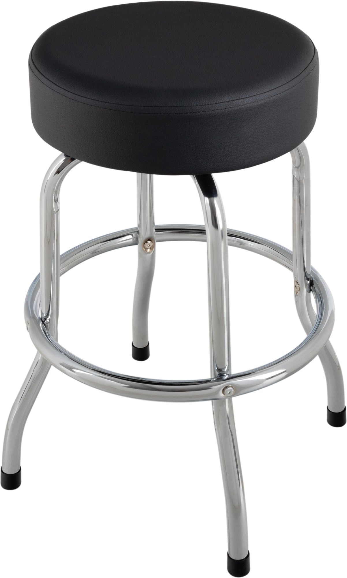 ROCKTILE Barstool Gitarrenhocker - Stylischer Barstool - Runde, drehbare Sitzfläche aus schwarzem Kunstleder - Sitzhöhe: 62 cm (24") - Fußstütze auf 26 cm Höhe - Verchromter Unterbau aus Stahl