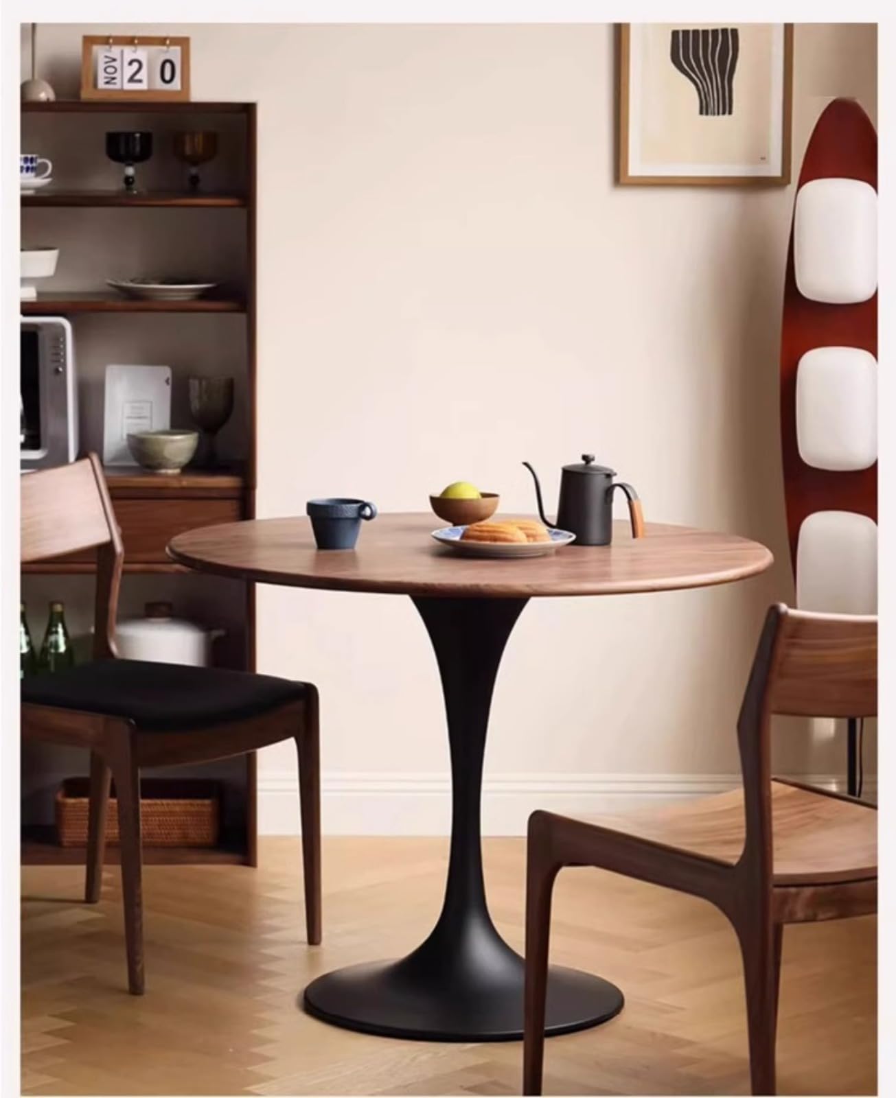 Table de salle à manger ronde en bois tulipe avec base en métal - Table de salle à manger moderne naturelle - 90 x 74 x 3 cm - Décoration élégante de salle à manger