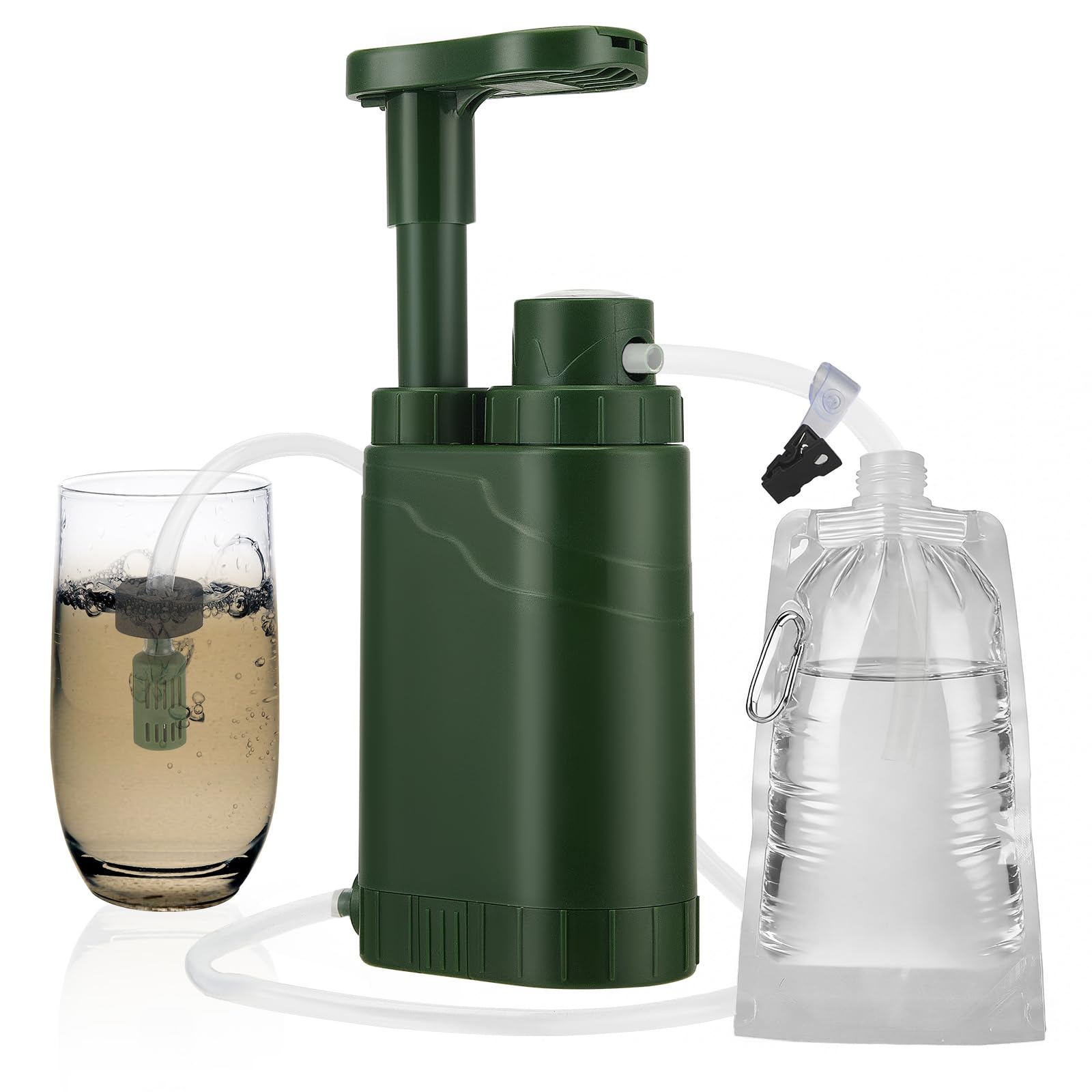 Filtro de agua de supervivencia para acampada, senderismo y trekking,filtro de 0,01 micras,filtro de agua de supervivencia de 2000 ml,filtro potabilizador de agua para acampada y emergencias