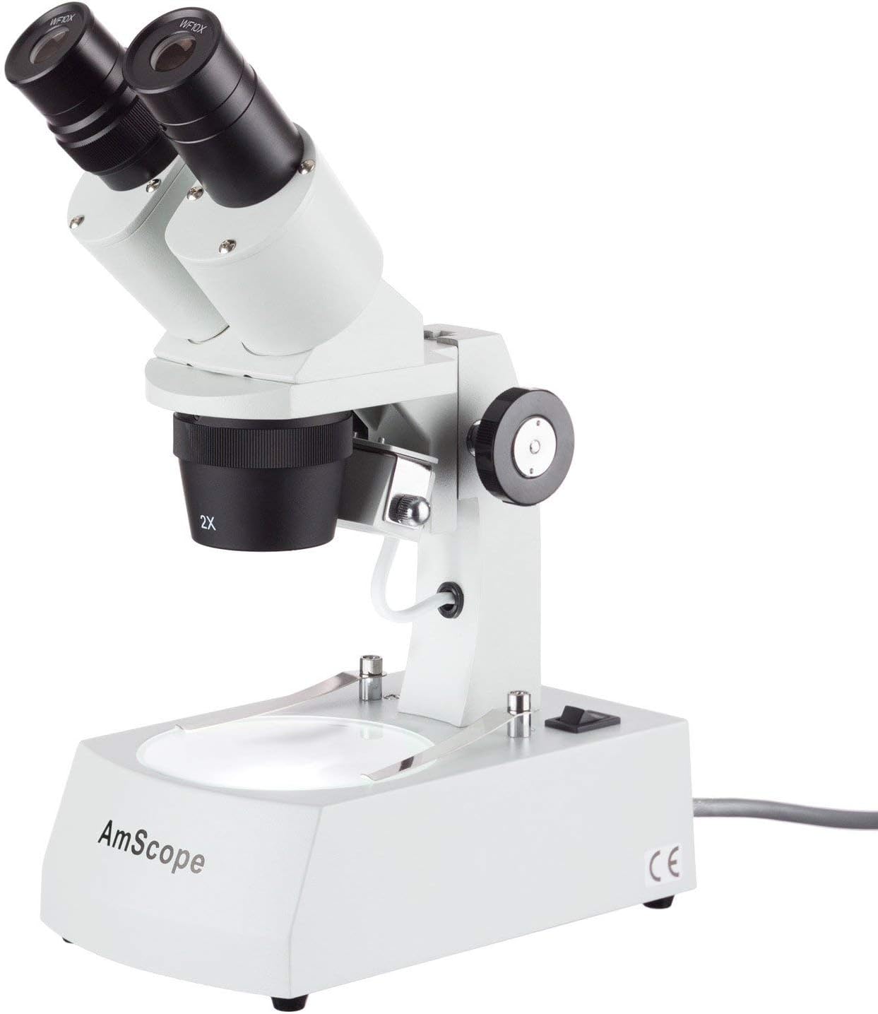 SE306R-AZ Forward-Mounted Binocular Stereo Microscope, WF10x and WF20x Eyepieces, 20X/40X/80X Magnification, 2X and 4X Objectives, Upper and Lower Halogen Lighting, Reversible Black/White Stage Plate, Arm Stand, 120V