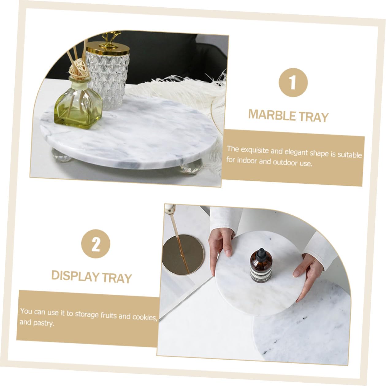 KOMBIUDA Bandeja Multifuncional de Mármol Natural Redonda Soporte para Joyas Frutero Decorativo para Baño y Mesa Bandeja de Almacenamiento Estilo Nórdico Adecuado para Aperitivos y