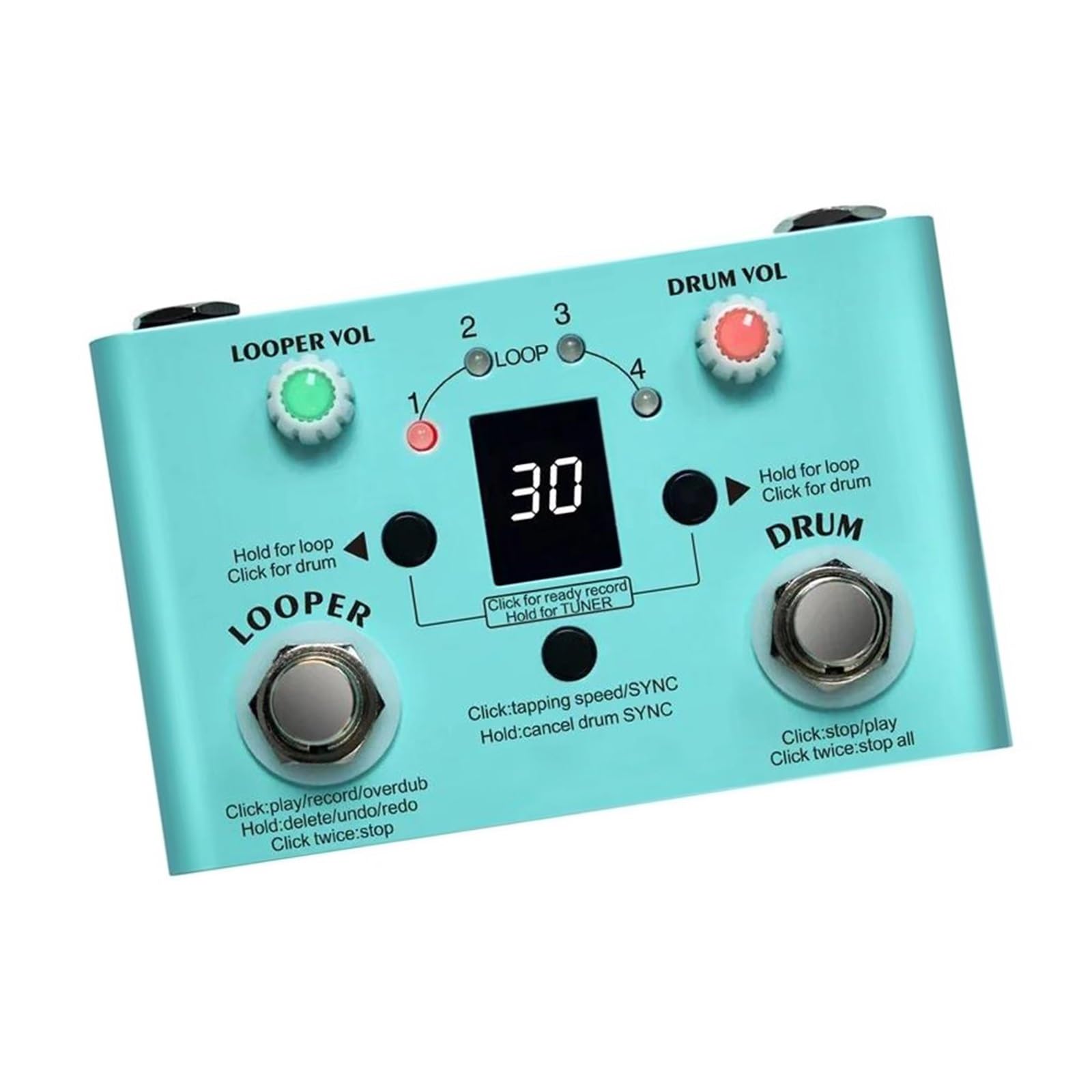 Drum Machine E Pedale Loop Integrati 30 Kit 11 Minuti Di Registrazione Effetti Per Chitarra(Blue)