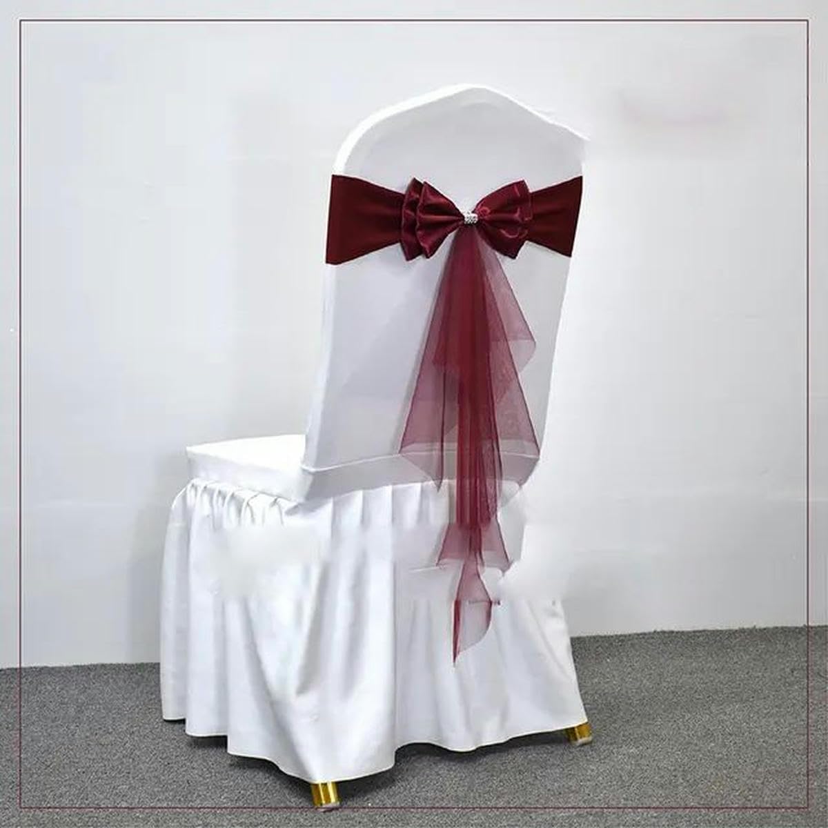 Tbddsd Doule Bow Burgundy Chair Covers With Bows, 10-50Pcs Spandex Chair Sashes With Sash Wedding Gauze Stretch Bows For Banquet Party Event Decoration Supplies-Single Bow